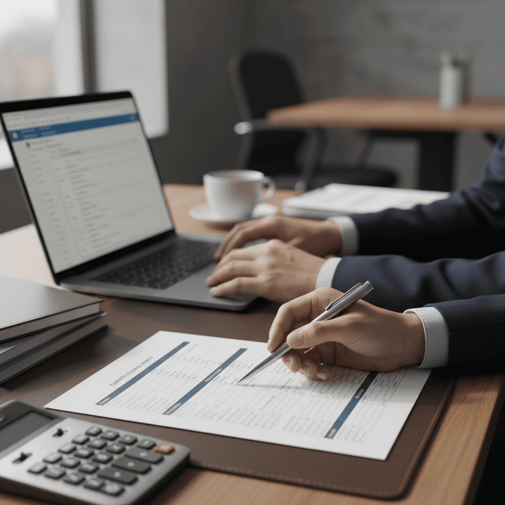 Accountant going over an annual report with a client